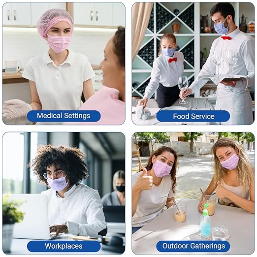 JMU 50 Pack Disposable Face Masks, 4-Ply ASTM Level 3 Medical Masks for Adults, Pink