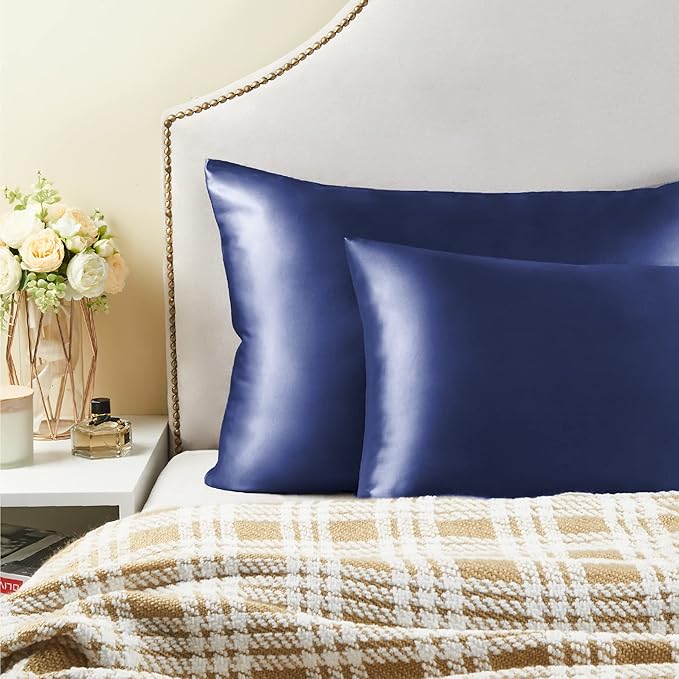 BEDELITE Satin Pillowcase for Hair and Skin, Super Soft Similar to Silk Pillow Cases 4 Pack with Envelope Closure, Cooling Pillowcases for Women Men (20"x30" Queen Size, Navy)