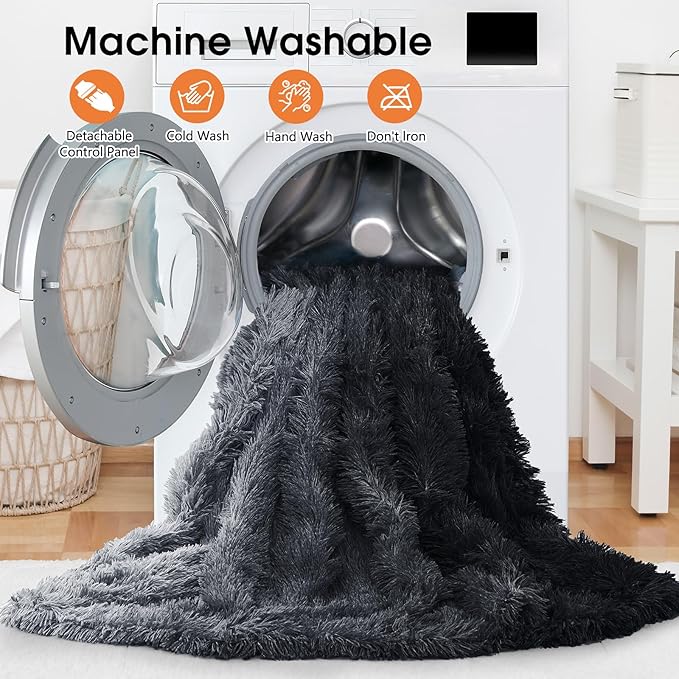 Heated Electric Blanket Throw–Faux Fur with Soft Thick Sherpa,Warm Winter Birthday Gifts for Women Grandma，10 Heat Settings,5 Time Settings with Fast Heating, 50x60, Midnight Black