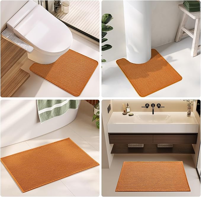 Bathroom Rugs Non Slip Washable, Super Absorbent Thin Bath Mat Quick Dry Low Pile Bathroom Rug, Orange 24"x36"