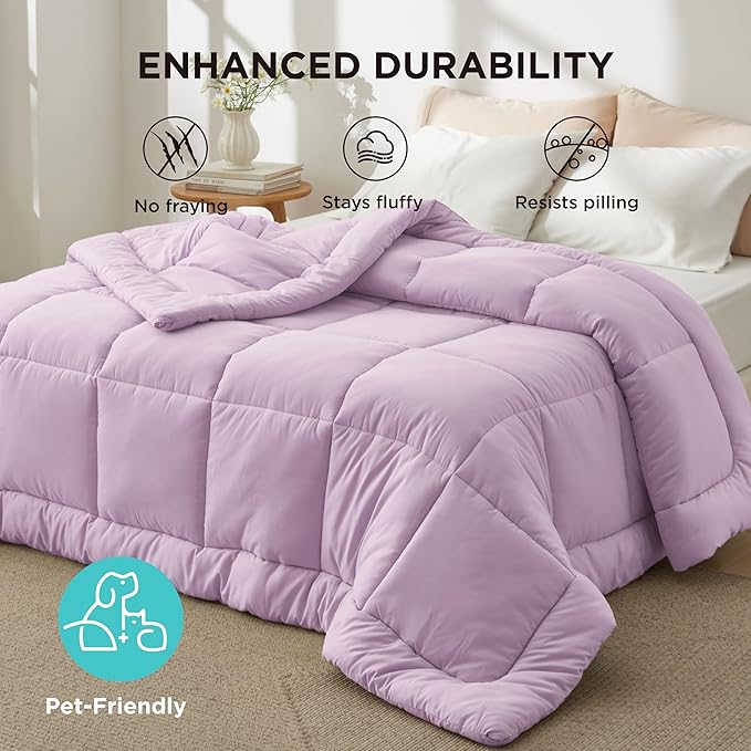 Bedsure Comforter Duvet Insert - Quilted Comforters Cal King Size, All Season Duvet, GentleSoft Down Alternative Bedding, with 8 Tabs, Gifts for Women/Men, Light Purple, Cal King 96 X 102 Inches