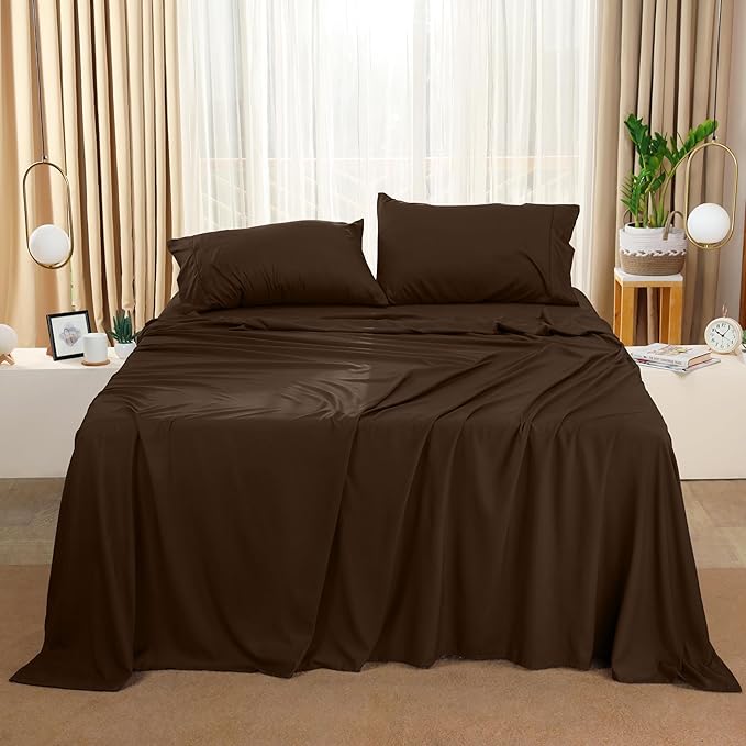 Utopia Bedding Full Sheet Set – 4 Piece Bed Sheets for Full Size Bed, Soft and Breathable Microfiber, Includes 1 Fitted Sheet, 1 Flat Sheet and 2 Pillowcases (Brown)