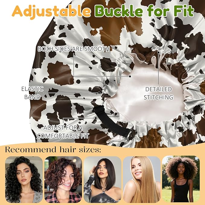 2 PCS Bonnets for Women Girls Satin Hair Bonnet Silk Adjustable Elastic Double Layer Hair Wrap Sleep Cap Comfort Cute-Cowhide Leaf