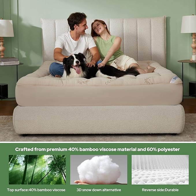 BEDLORE California King Mattress Topper Viscose Derived from Bamboo, Thick Pillow Top Mattress Pad with Stretchable Pockets for 6"-18" Mattress, Soft Mattress Topper for Back Pain Relief(Beige)