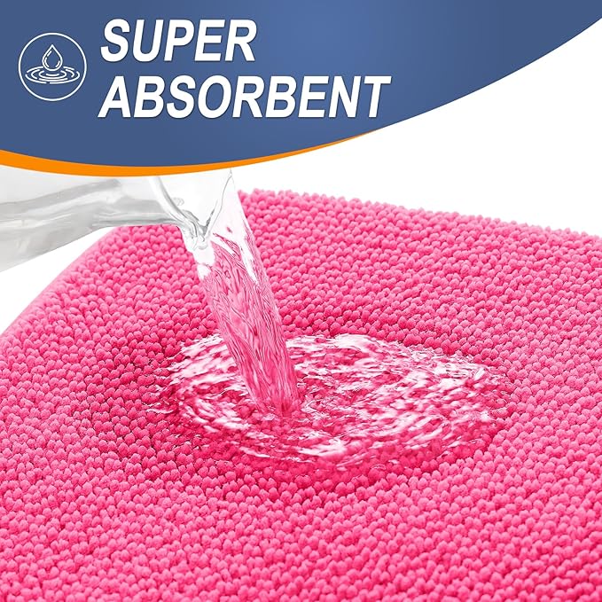 OLANLY Thick Memory Foam Bath Mat Rug 30x20, Extra Soft Absorbent Bathroom Rug, Quick Dry Bath Mats, Non-Slip, Machine Washable Carpet for Bathroom, Tub and Shower, Home Decor Accessories, Hot Pink