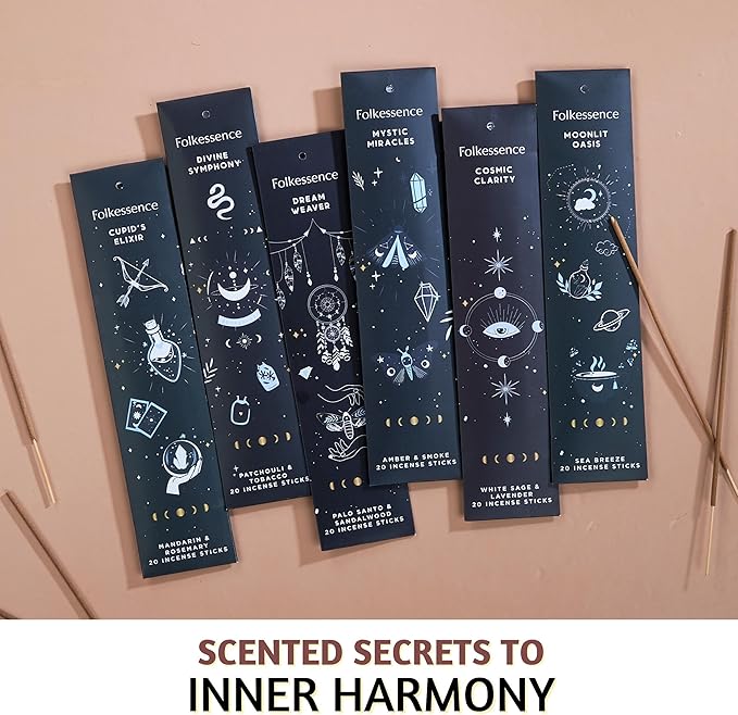 Folkulture Set of 6 Incense Sticks | 120 Organic Insence Sticks - Non Toxic Palo Santo & Sandalwood, Lavender, Patchouli, Rosemary Insence-Stick | 45 Min Burn Time, Blue Lotus Inscents-Sticks Gifts