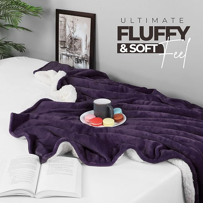 Utopia Bedding Sherpa Blanket California King Size (Plum, 102x96 Inches) - Soft Plush Fleece Reversible Blanket for Bed, Sofa, Couch, Camping and Travel