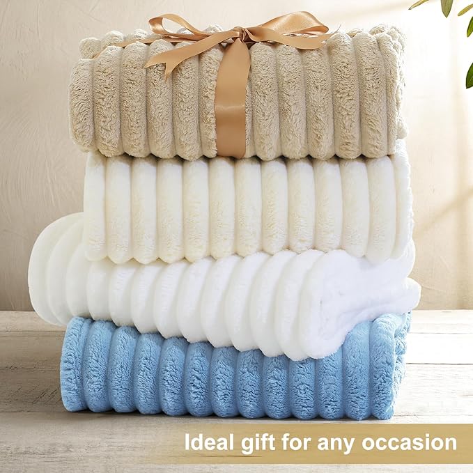 decorUhome Christmas Soft Fleece Blue Blanket King Size for Bed, Cozy Fluffy Plush Flannel Large Striped Throws for Couch Sofa, Lightweight Decorative Fuzzy Blanket for Woman, 108x90 Inches