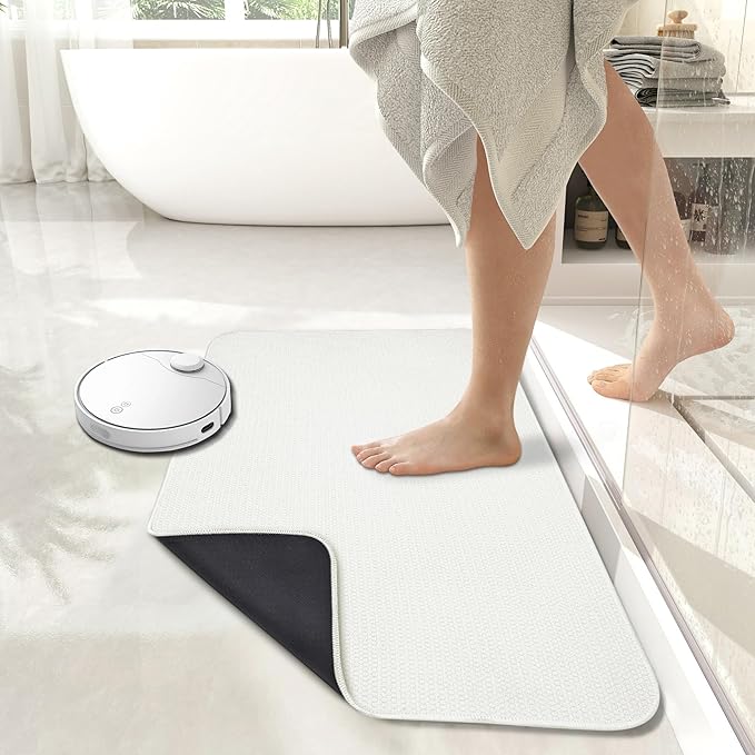 Bath Mat,Ultra Thin Bathroom Rugs,Rubber Bath Mats for Bathroom,No Slip Bath Rugs,Quick Dry,Machine Washable,Low Pile,Absorbent,Shower Outside,Sink,Home Decor Accessories.White,1'5"x2'3"(2 Pack)