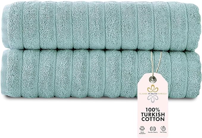 Classic Turkish Towels CTT Premium 2 Pack Bath Towels Set, Made with 100% Turkish Cotton, Spa & Hotel, Quick Drying Towels, Absorbent & Comfy | 27"x54" (Spa Green)