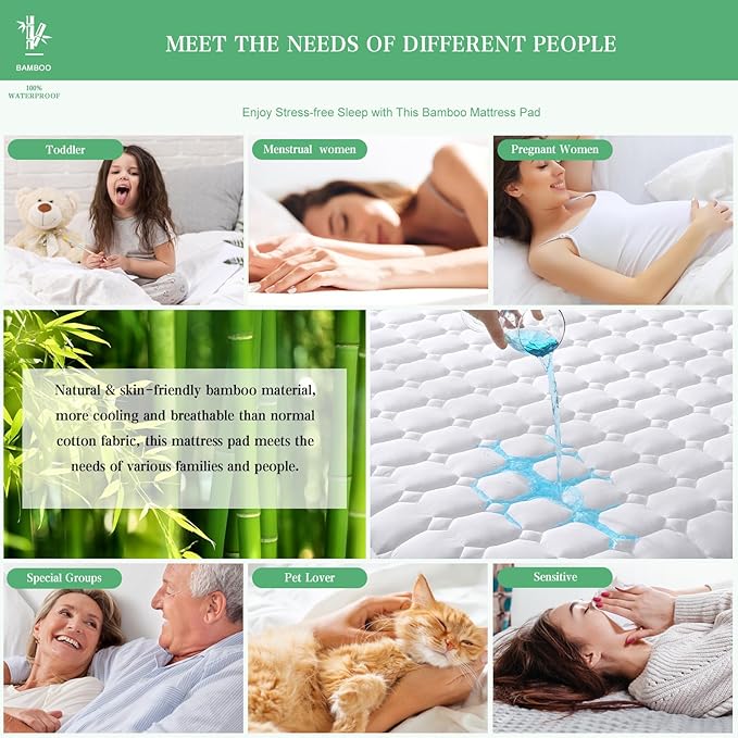 UNILIBRA Twin Mattress Protector Waterproof Rayon from Bamboo, Deep Pocket Mattress Pad Cover Fit up to 6''- 19'', Breathable Soft Filling Quilted Fitted Mattress Topper