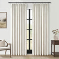 Topfinel Pinch Pleat Full Blackout Curtains & Drapes 84 Inch Length 2 Panels Set, Flax Linen Room Darkening Soundproof Curtains with Hooks Rings for Bedroom Living Room Track System, Beige Ivory Cream
