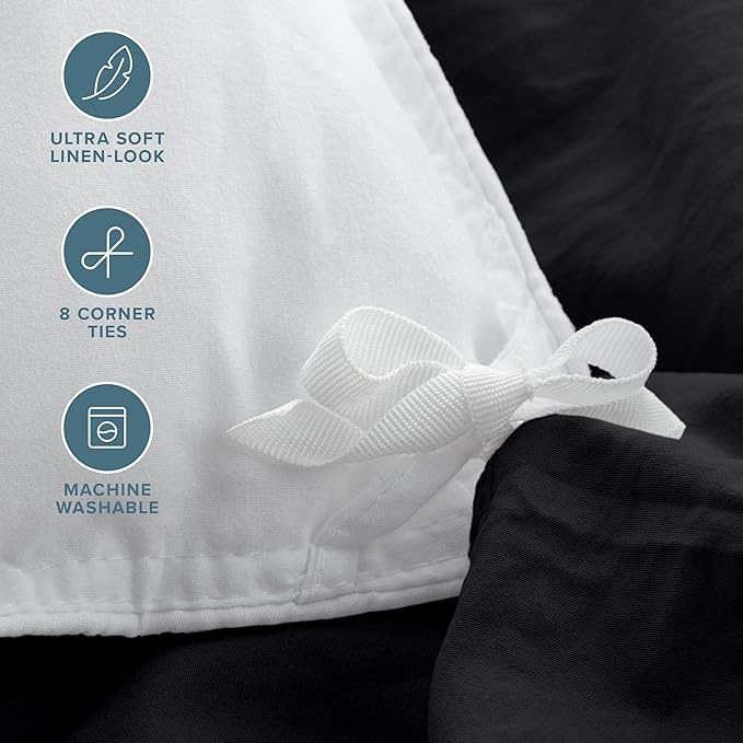 Bare Home Microfiber Duvet Cover Set - Ultra Soft Washed Microfiber - Oversized Queen Size - Linen-Like Look - Easy Care - Breathable Fabric - Our Softest Duvet Cover Set (Oversized Queen, Black)