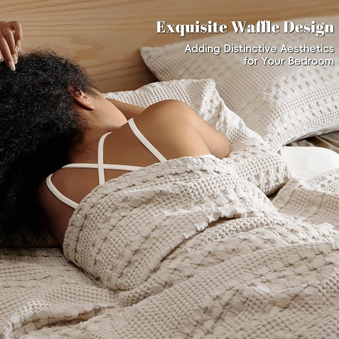 PHF 100% Cotton Waffle Weave Blanket King Size for Bed, Soft Lightweight & Breathable, All-Season Comfort, Luxury Aesthetic Woven Bedding for Home Decor, 108"x90", Oatmeal