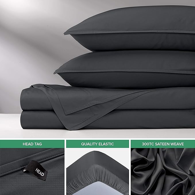 Twin Sheets by Pure Bamboo, Genuine 100% Organic Viscose Derived from Bamboo Bed Sheet Set, Luxuriously Soft & Cooling, Double Stitching, Lifetime Quality Promise (Twin, Charcoal)