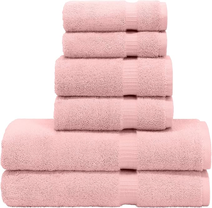 Luxury Hotel & Spa Quality Collection, Highly Absorbent & Quick Dry 100% Turkish Cotton, 750+ GSM, Eco Friendly Towel, Dobby Border Towels, 2 Bath Towel, 2 Hand Towel, 2 Washcloths (6 Piece, Pink)