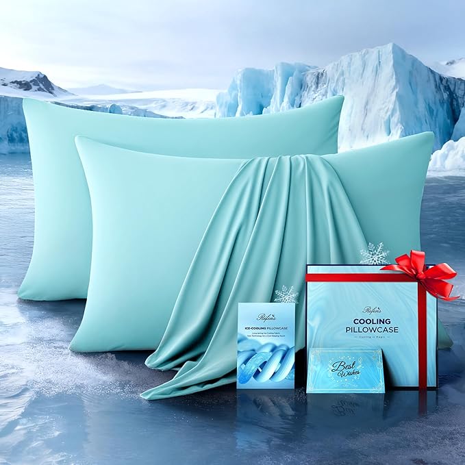 Ultra-Chill Cooling Pillowcase Set of 2 for Hot Sleepers, Softer Than Silk Pillow Cases for Protecting Hair & Skin, Breathable Bed Pillow Covers w/Zipper, Gifts for Women & Men (Mint Blue, King)