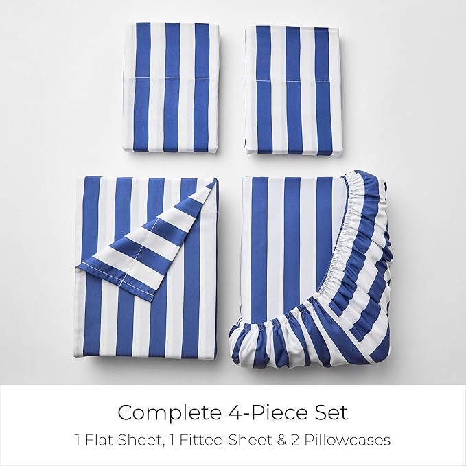 Mellanni California King Sheets Set - 4 PC Iconic Collection Bedding - Hotel Luxury, Soft, Cooling Bed Sheets - Wrinkle, Fade, Stain Resistant (Cal King, Oxford Stripe Blue Nova)
