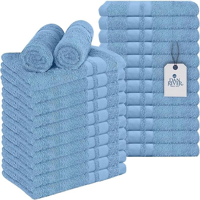 DAN RIVER 100% Cotton Salon Towels Set – 16x26 inches, Pack of 24, Highly Absorbent and Quick-Dry Towels for Hand, Salon, Spa, Beauty, Gyms and Home Hair Care, Blue