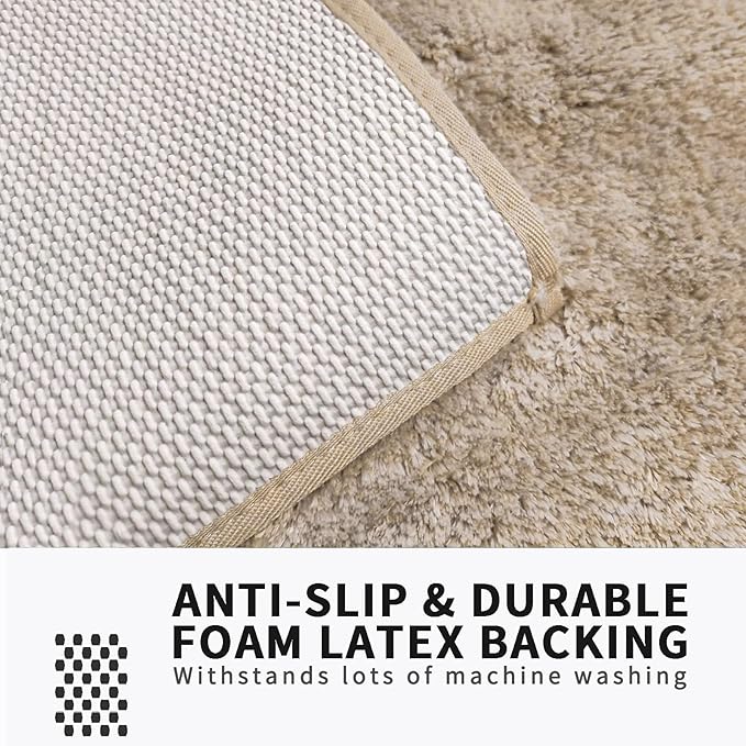 FIFU Bathroom Rugs 20" W x 32" L, Bath Mat for Bathroom, Bedroom, Laundry Room & Kitchen, Non-Slip Rubber Latex Backing, Extra Soft and Absorbent Microfiber Carpet, Machine Washable Rug, Beige