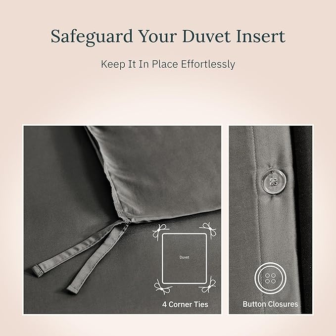 California Design Den 3 Pc Full/Queen Size Duvet Cover Set - Winner Good Housekeeping Best Bedding Awards 2025, 400 Thread Count Sateen, 100% Cotton Duvet Cover Queen,Button Closure, Corner Ties -Grey