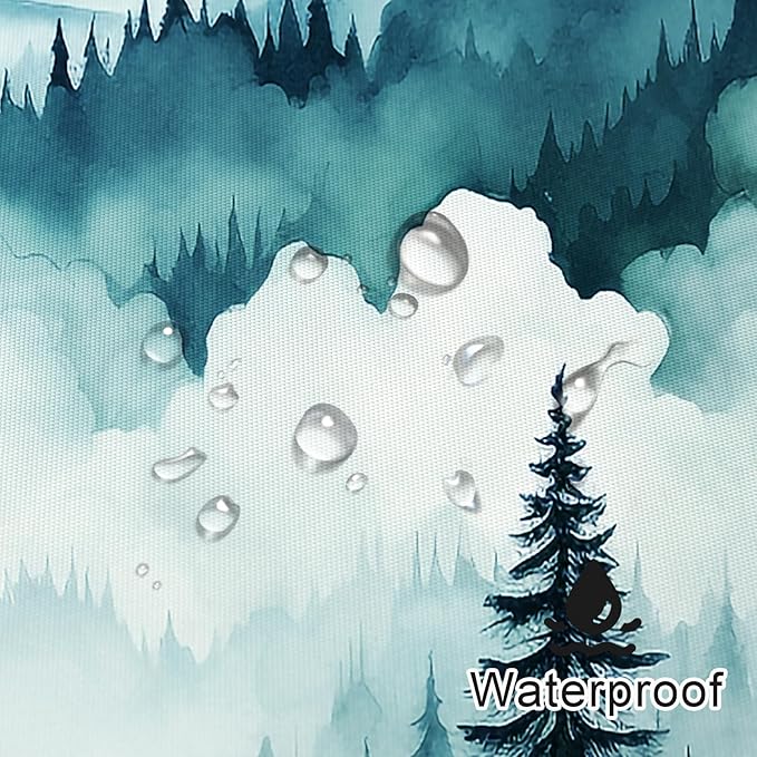 Peacock Blue Small Stall Misty Pine Forest Shower Curtain 36 x 72, Mountain Foggy Woodland Scenery Tree Narrow Half Size Shower Curtains for Bathroom, Abstract Waterproof Nature-Themed Decor