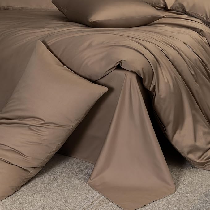 MooMee King Duvet Cover Set, 100% Extra Long Staple Cotton 600 Thread Count Sateen Silky Soft Breathable Durable Luxury Hotel Quality Bedding Set, 3 Pieces (Brown, King 104"x90")