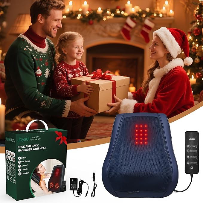 Joyset Back Massager for Back Pain Deep Tissue, Shiatsu Lower Back Neck Massager with Heat, 3D Kneading Massage Pillow for Neck Shoulder Legs, Gifts for Mom, Dad, Women