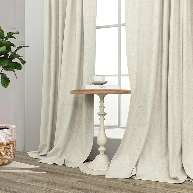 102 Inch Long Curtains for Bedroom Living Room Darkening Blackout Thermal Thick Linen Textured Luxury Curtain Drape for Sliding Glass Patio Door Set of 2 Panel 102 In Length Back Tab Ivory Cream Beige