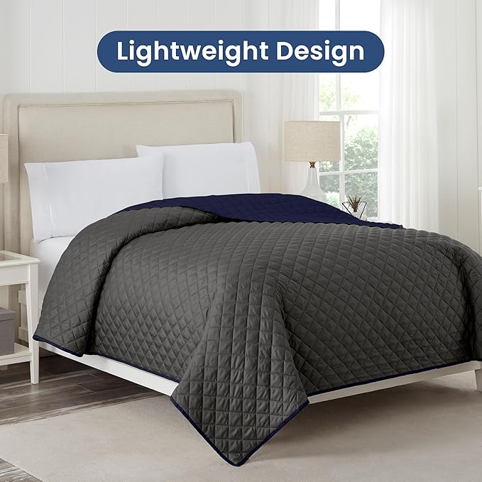 Martex Reversible Coverlet – Full Queen Size Quilt - Lightweight Quilt Full Size Bedding– Durable Queen Size Coverlet for Bed – Soft - Easy Care Bedding – Graphite/Navy