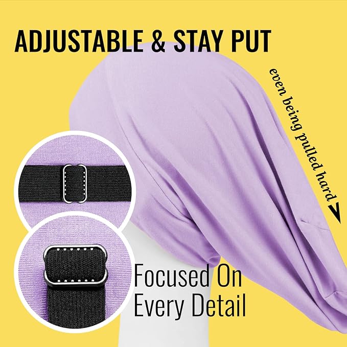 Satin Lined Sleep Cap Bonnet for Curly Hair and Braids, Stay On All Night Hair Wrap with Adjustable Strap for Women and Men, Lavender, Pack of 1