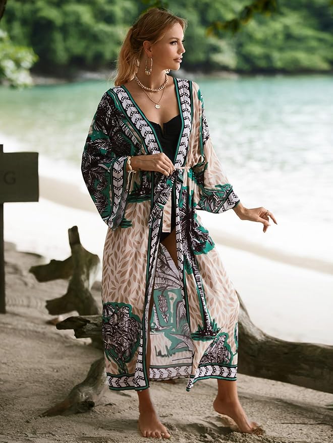 Women Casual Open Front Lightweight Cardigan Long Beach Kimono Cover Up
