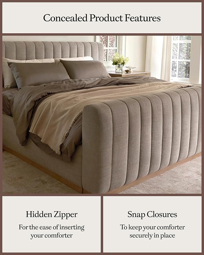 Cozy Earth Luxury Duvet Cover Queen - 100% Viscose from Bamboo - Ultra-Soft, Cooling & Lightweight Duvet Cover - Temperature-Regulating Bedding with Concealed Zip & Interior Snap Closures - Walnut