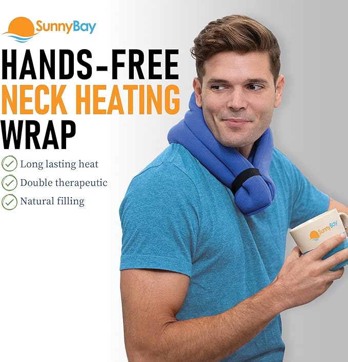 SunnyBay XL Microwave Heating Pad, Microwavable Heated Neck and Shoulder Wrap, Hands-Free Weighted Moist Hot or Cool Pack, Soft Fleece Cover and Flaxseed Filling, 30 Inch Extra-Long Length, SkyBlue