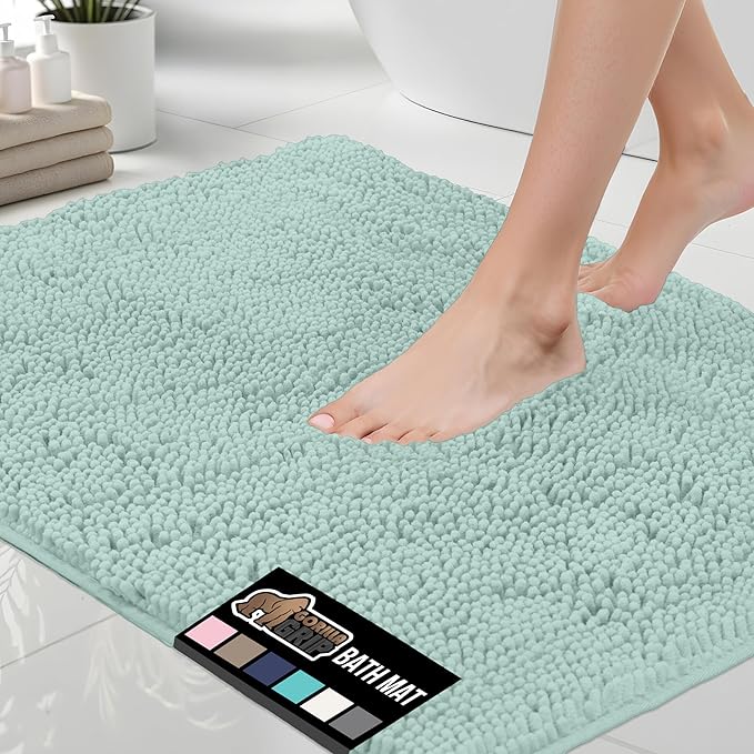 GORILLA GRIP Bath Rug Mat 36x24, Soft Absorbent Chenille, Quick Dry Microfiber Mats, Rubber Backing Washable Shower Floor Rugs, Bathmat Runner, US Designed Bathroom Home Decor Accessories Seablue