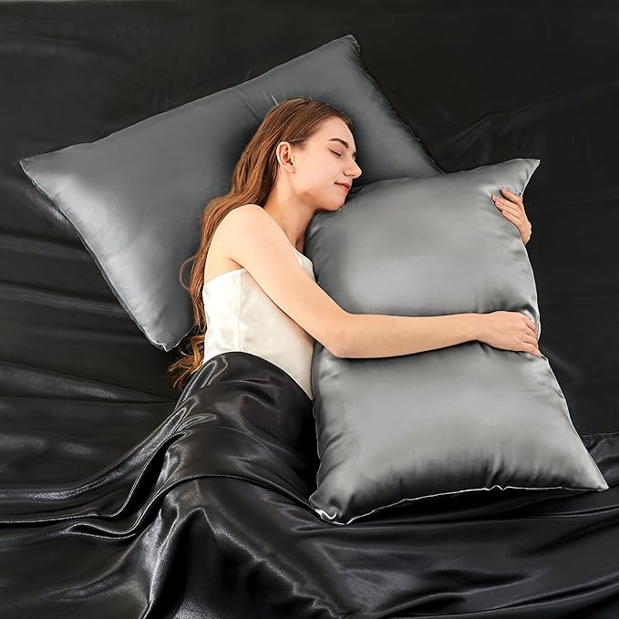INFIIXSO Mulberry Silk Pillowcase for Hair and Skin, Silk Pillow Cases King Size with Hidden Zipper 20x40 Inches, Smooth and Soft Cooling Pillow Cases for Hot Sleepers(Dark Grey, 1 Pack)