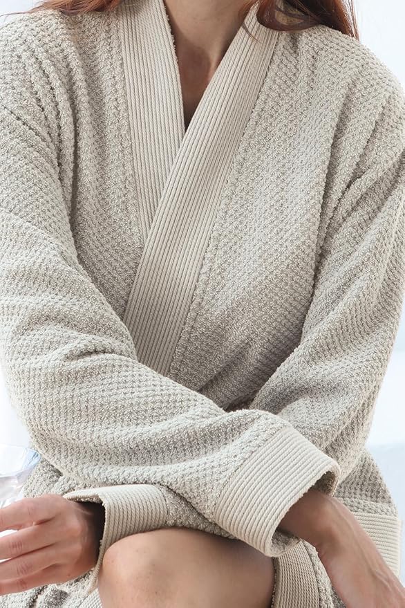 SEYANTE Organic Turkish Cotton Terry Hooded Kimono Bathrobe, Robe for Women