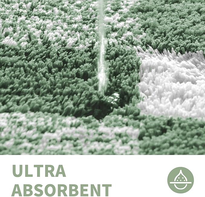 CozeCube Bath mats for Bathroom Non Slip, Fluffy Absorbent Microfiber Bath mat Washable, Aesthetic Bathroom Rugs, Cute Sage Green Checkered Bath mat, Sage Green, 32" x 20"