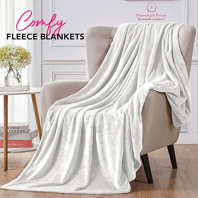Personalized Blankets for Adults - Custom Blanket with Embroidered Name or Monogram - Soft Fleece Throw Cover for Bed & Couch - Cream (40"x60")