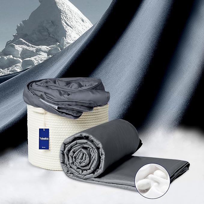 Vesta Washable Silk Lightweight Comforter, Cooling Blanket for Hot Sleepers, 100% Long Staple Mulberry Silk, Moisture & Thermal Control for Summer Use (Pine Grey, Full/Queen 90'' X 90'')