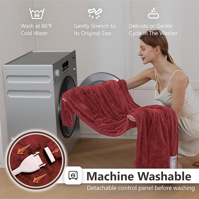 Wapaneus Foot Pocket Heated Blanket Electric Throw with 10 Heating Levels and 4 Timer Settings 4 Hours Auto Shut Off, Flannel Fast-Heating Heated Throw 50" x 60", Machine Washable,Red