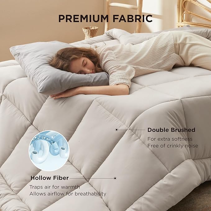Bedsure Comforter Duvet Insert - Quilted Comforters Oversized King Size, All Season Duvet, GentleSoft Down Alternative Bedding, with 8 Tabs, Gifts for Women/Men, Linen, Oversized King 116 x 98 Inches