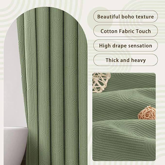 Awellife Sage Green Shower Curtains for Bathroom Cotton Fabric Touch Bohemian Mid Century Boho Minimalist Arch 78" L X 72" W