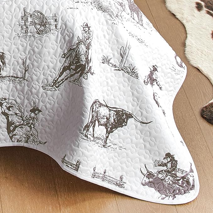 BLACK FOREST DECOR Cowboy Ranch Twin Quilt Set - Lightweight, Western Style Bedding with Cowboys and Horses, Includes Quilt and Sham, Machine Washable