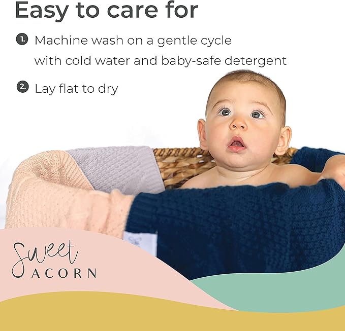 Knit Baby Blanket in Cable Pattern, Organic Cotton Blankets for Crib or Stroller, Receiving Blankets - Fog Grey