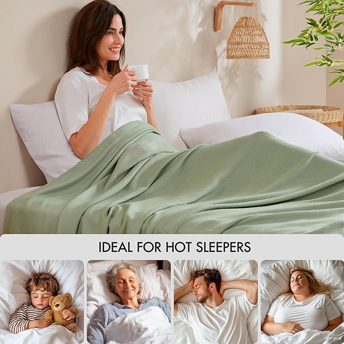Madison Park King Size Blanket, 70% Rayon Bamboo-Based, 30% Cotton, Breathable for Hot Sleepers Menopause, Ultra Soft and Snag-Resistant, Summer Blanket for Bed or Couch, King 108"x90", Sage Green