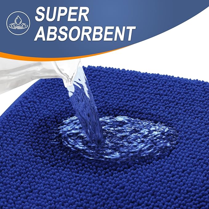 OLANLY Thick Memory Foam Bath Mat Rug 47x17, Extra Soft Absorbent Bathroom Rug, Quick Dry Bath Mats, Non-Slip, Machine Washable Carpet for Bathroom, Tub and Shower, Home Decor Accessories, Royal Blue