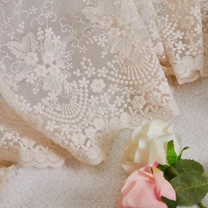 Brandream Lace Bed Skirt Full Size Cream White 18 Inch Drop Romantic Bed Sheets Cover Split Corners