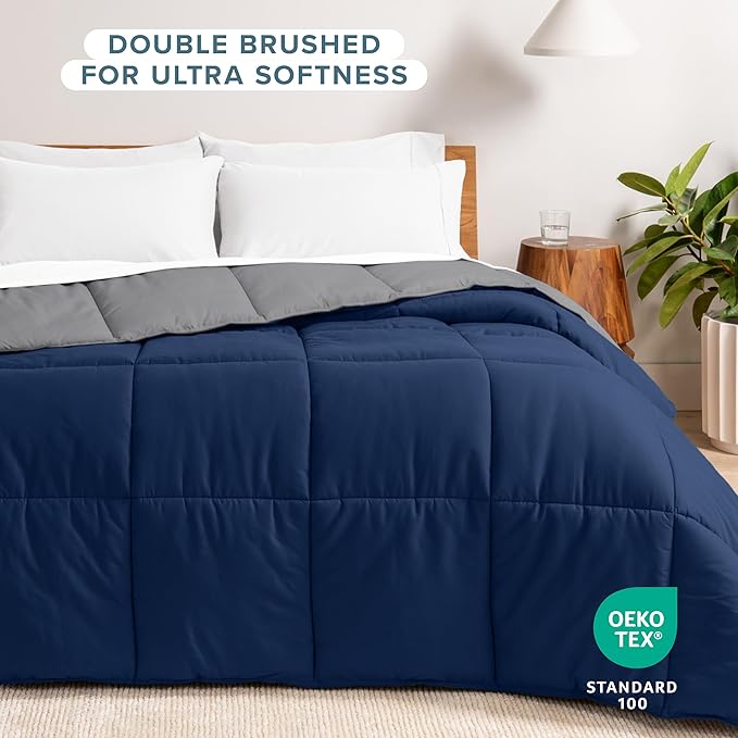Bare Home Queen Comforter - Reversible Colors - Goose Down Alternative - Ultra-Soft - Premium 1800 Series - All Season Warmth - Bedding Comforter (Queen, Dark Blue/Grey)