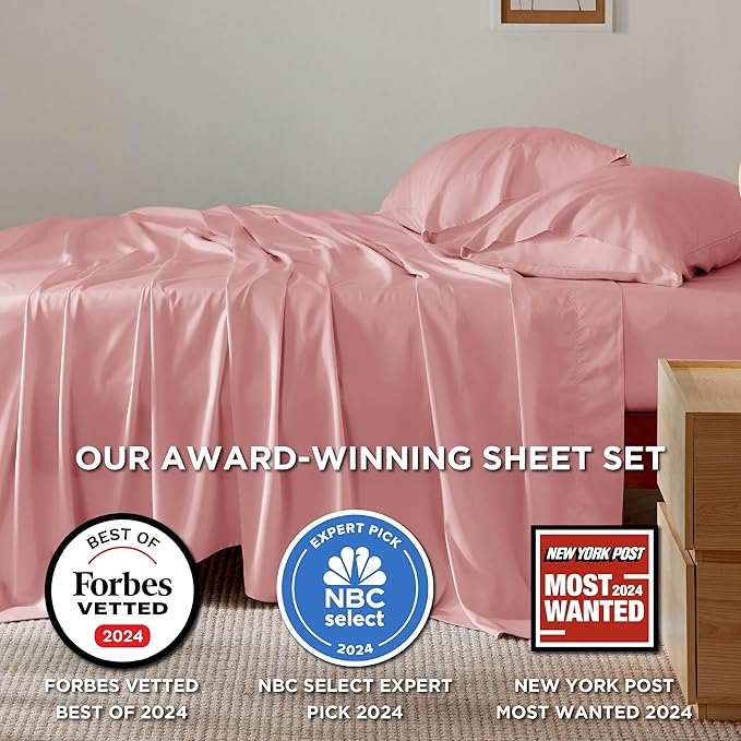 Bedsure Full Size Bed Sheets, Cooling Sheets, Rayon Derived from Bamboo, Breathable & Soft, Deep Pocket Up to 16 Inches, Hotel Luxury Silky Bedding for Hot Sleepers, Blush Pink